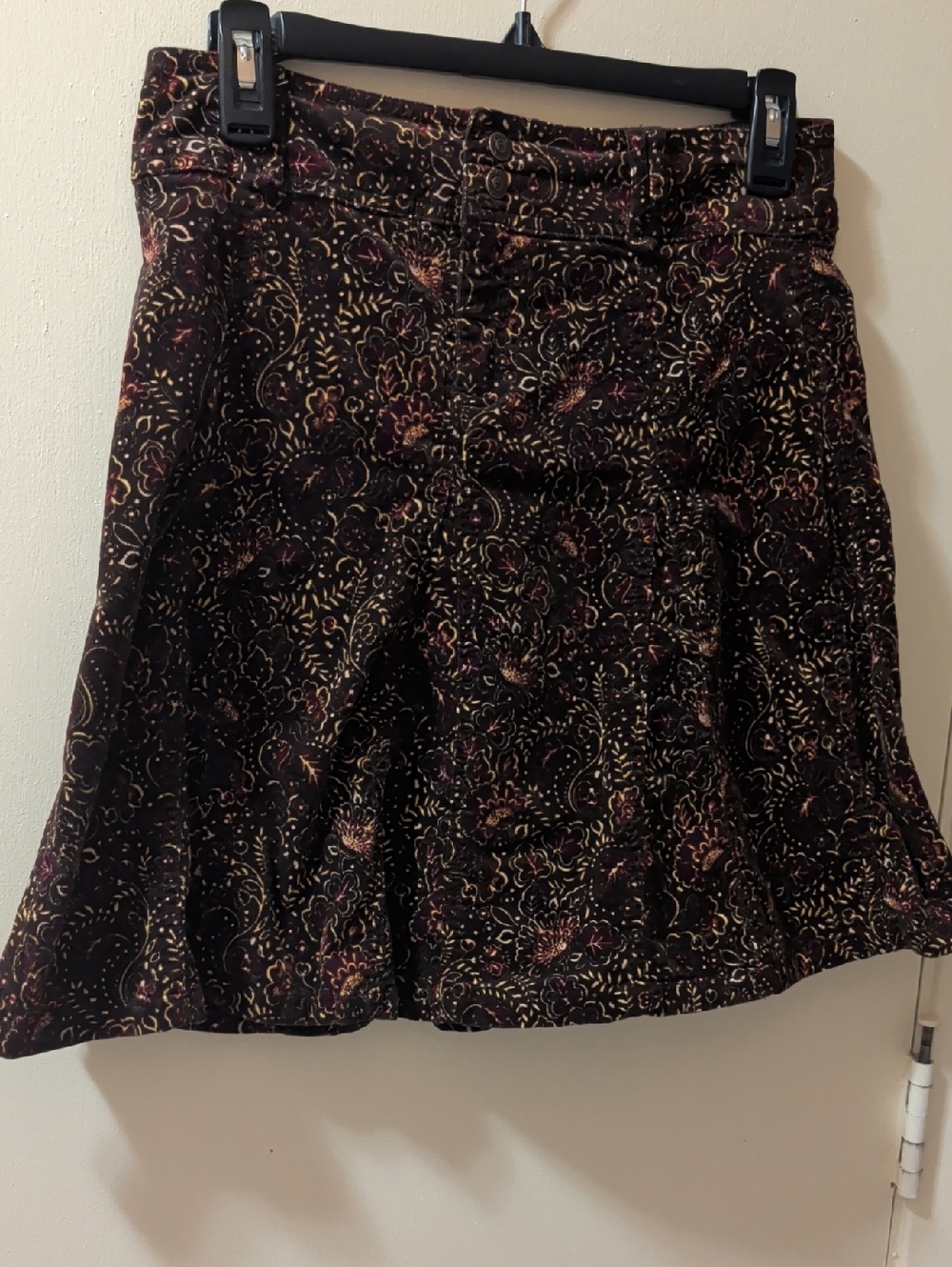 Sahalie Dark Brown Corduroy Floral Circle Skater Skirt